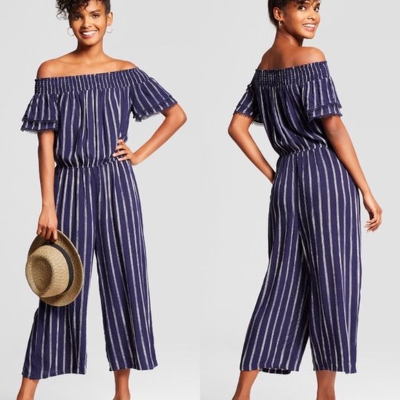 Pants - Off the Shoulder Smocked Jumpsuit